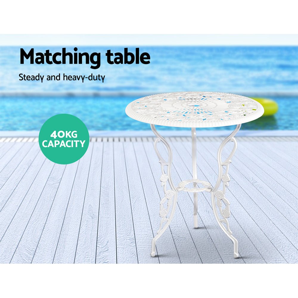 Gardeon 3PC Outdoor Setting Bistro Set Chairs Table Cast Aluminum Patio Furniture Rose White - OZ Home Deals