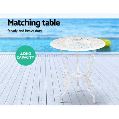 Gardeon 3PC Outdoor Setting Bistro Set Chairs Table Cast Aluminum Patio Furniture Rose White - OZ Home Deals