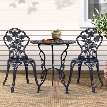Gardeon 3PC Outdoor Setting Bistro Set Chairs Table Cast Aluminum Rose Black - OZ Home Deals
