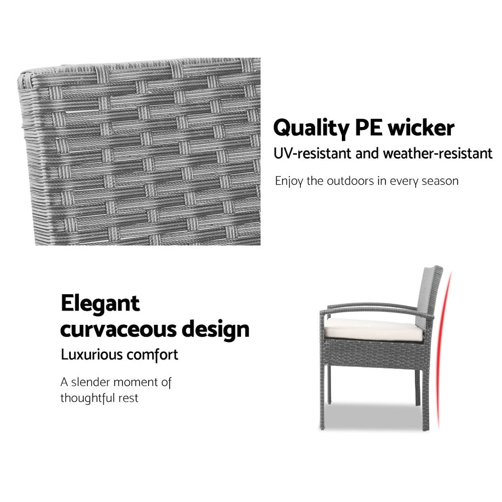 Gardeon 3PC Patio Furniture Bistro Set Wicker Outdoor Lounge Setting Grey - OZ Home Deals