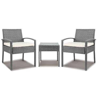 Gardeon 3PC Patio Furniture Bistro Set Wicker Outdoor Lounge Setting Grey - OZ Home Deals