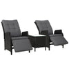 Gardeon 3PC Recliner Chairs Table Sun lounge Outdoor Furniture Wicker Adjustable Black - OZ Home Deals