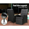 Gardeon 3PC Recliner Chairs Table Sun lounge Outdoor Furniture Wicker Adjustable Black - OZ Home Deals