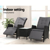 Gardeon 3PC Recliner Chairs Table Sun lounge Outdoor Furniture Wicker Adjustable Black - OZ Home Deals