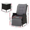 Gardeon 3PC Recliner Chairs Table Sun lounge Outdoor Furniture Wicker Adjustable Black - OZ Home Deals