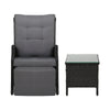 Gardeon 3PC Recliner Chairs Table Sun lounge Outdoor Furniture Wicker Adjustable Black - OZ Home Deals