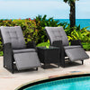 Gardeon 3PC Recliner Chairs Table Sun lounge Outdoor Furniture Wicker Adjustable Black - OZ Home Deals
