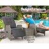 Gardeon 3PC Recliner Chairs Table Sun lounge Outdoor Furniture Wicker Adjustable Grey - OZ Home Deals