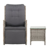 Gardeon 3PC Recliner Chairs Table Sun lounge Outdoor Furniture Wicker Adjustable Grey - OZ Home Deals