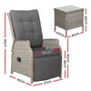 Gardeon 3PC Recliner Chairs Table Sun lounge Outdoor Furniture Wicker Adjustable Grey - OZ Home Deals