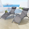 Gardeon 3PC Sun Lounge Outdoor Lounger Steel Table Chairs Patio Furniture Grey - OZ Home Deals