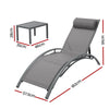 Gardeon 3PC Sun Lounge Outdoor Lounger Steel Table Chairs Patio Furniture Grey - OZ Home Deals