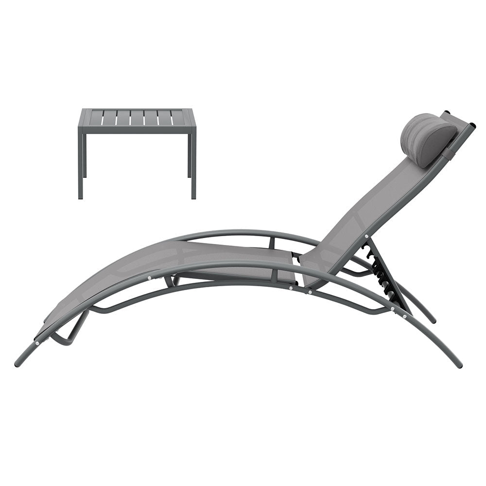 Gardeon 3PC Sun Lounge Outdoor Lounger Steel Table Chairs Patio Furniture Grey - OZ Home Deals