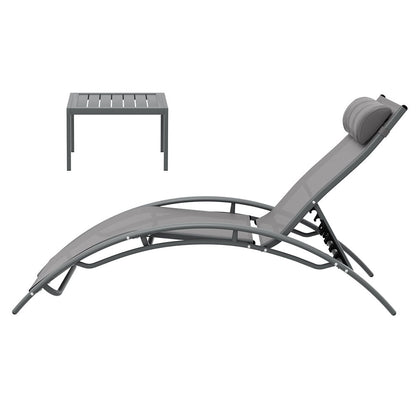 Gardeon 3PC Sun Lounge Outdoor Lounger Steel Table Chairs Patio Furniture Grey - OZ Home Deals