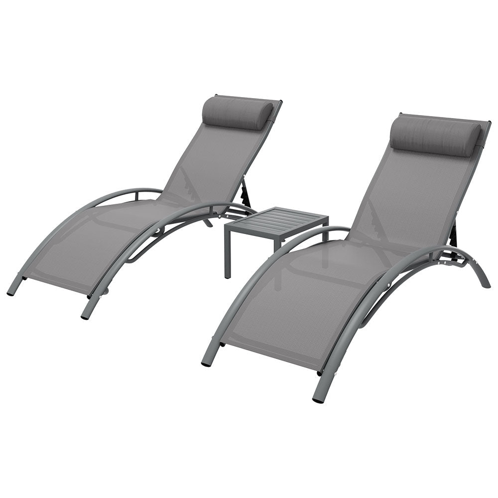 Gardeon 3PC Sun Lounge Outdoor Lounger Steel Table Chairs Patio Furniture Grey - OZ Home Deals