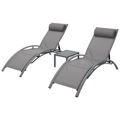Gardeon 3PC Sun Lounge Outdoor Lounger Steel Table Chairs Patio Furniture Grey - OZ Home Deals