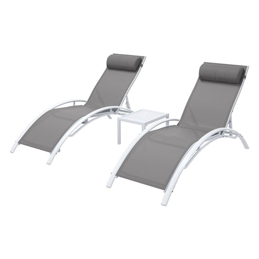 Gardeon 3PC Sun Lounge Outdoor Lounger Table Chairs Steel Patio Furniture Garden - OZ Home Deals