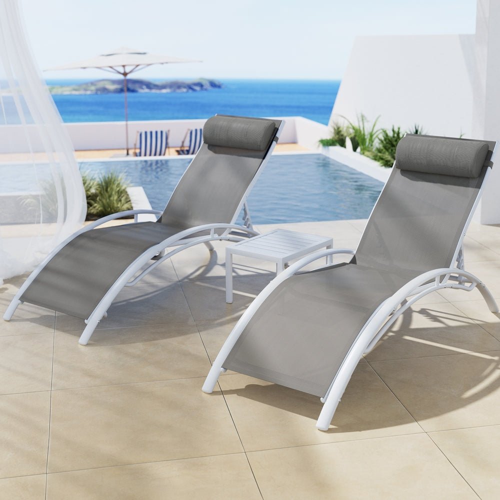 Gardeon 3PC Sun Lounge Outdoor Lounger Table Chairs Steel Patio Furniture Garden - OZ Home Deals