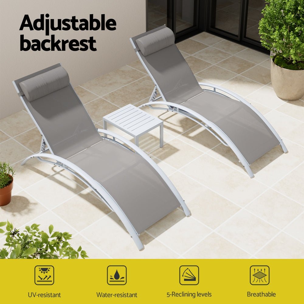 Gardeon 3PC Sun Lounge Outdoor Lounger Table Chairs Steel Patio Furniture Garden - OZ Home Deals
