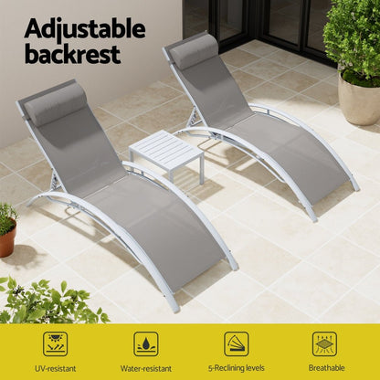 Gardeon 3PC Sun Lounge Outdoor Lounger Table Chairs Steel Patio Furniture Garden - OZ Home Deals