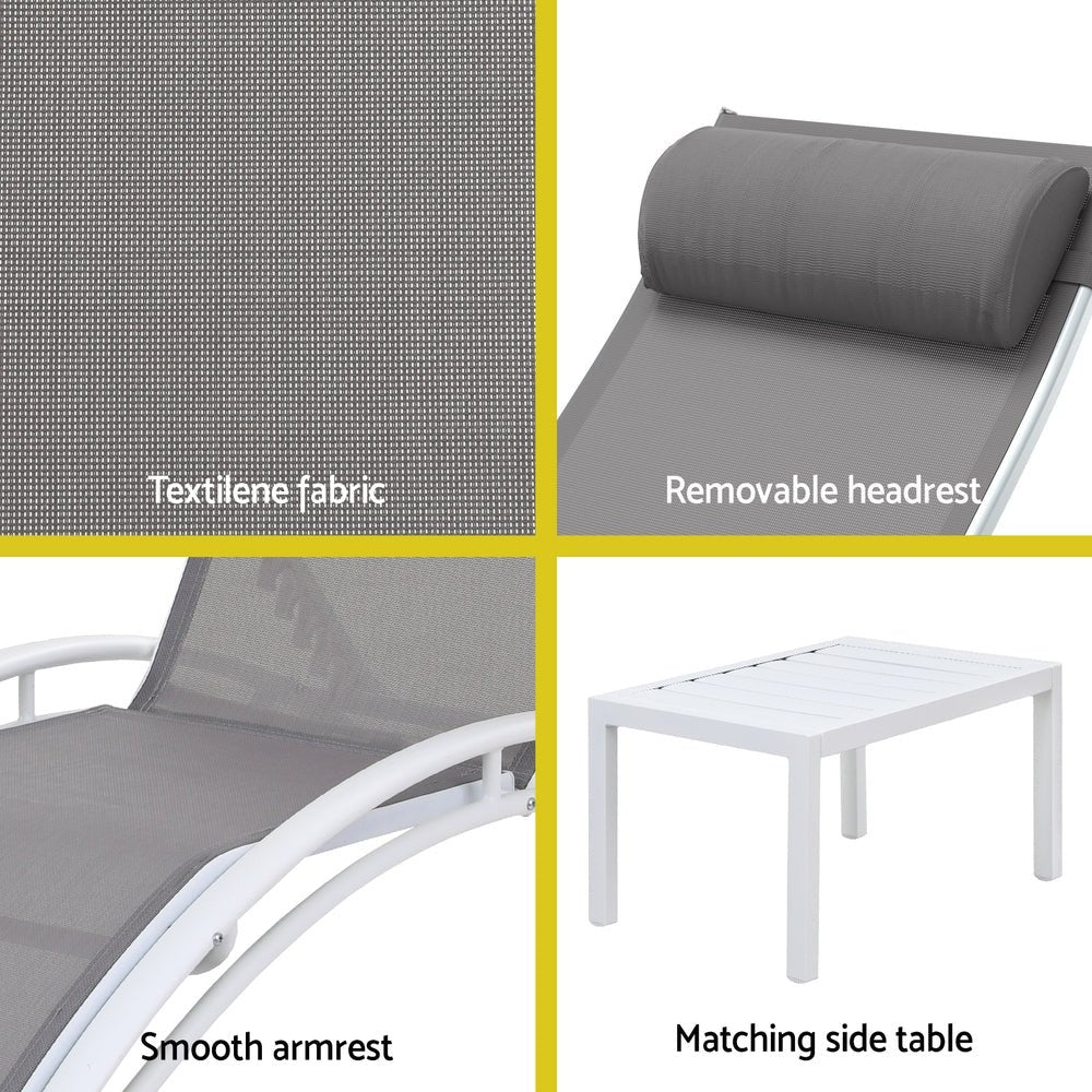 Gardeon 3PC Sun Lounge Outdoor Lounger Table Chairs Steel Patio Furniture Garden - OZ Home Deals