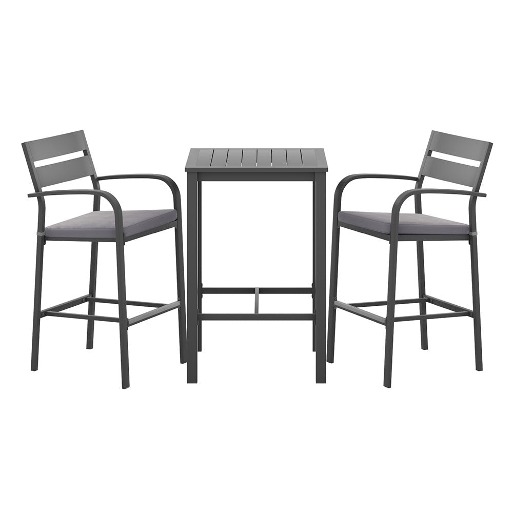 Gardeon 3Pcs Outdoor Bar Set Stools Dining Chairs Table Patio Aluminium Bistro Set Black - OZ Home Deals