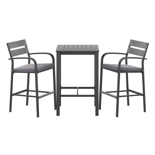 Gardeon 3Pcs Outdoor Bar Set Stools Dining Chairs Table Patio Aluminium Bistro Set Black - OZ Home Deals