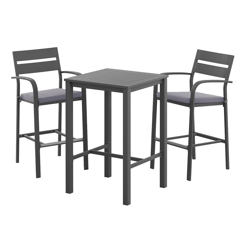 Gardeon 3Pcs Outdoor Bar Set Stools Dining Chairs Table Patio Aluminium Bistro Set Black - OZ Home Deals