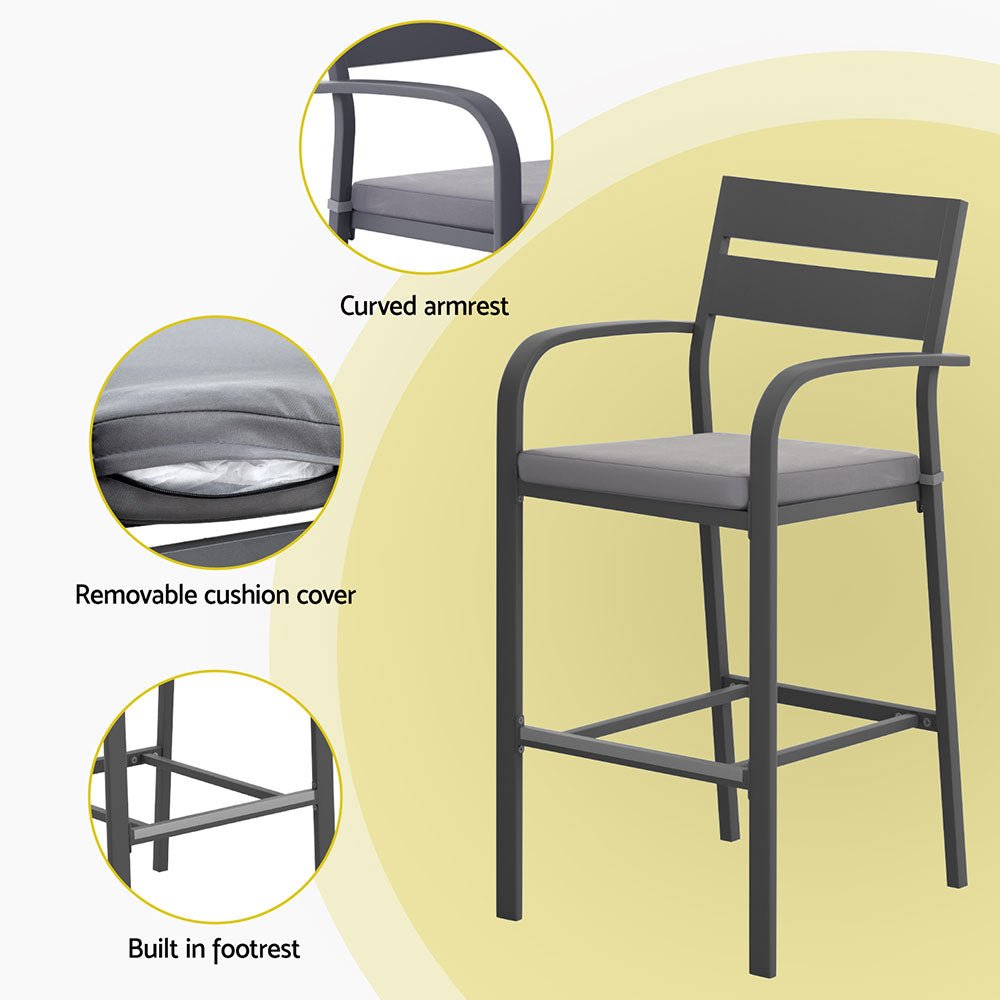 Gardeon 3Pcs Outdoor Bar Set Stools Dining Chairs Table Patio Aluminium Bistro Set Black - OZ Home Deals