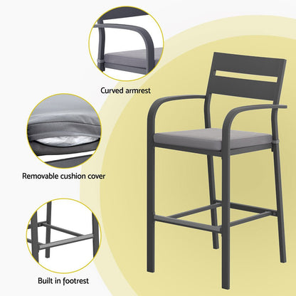 Gardeon 3Pcs Outdoor Bar Set Stools Dining Chairs Table Patio Aluminium Bistro Set Black - OZ Home Deals