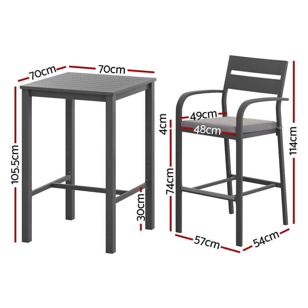 Gardeon 3Pcs Outdoor Bar Set Stools Dining Chairs Table Patio Aluminium Bistro Set Black - OZ Home Deals