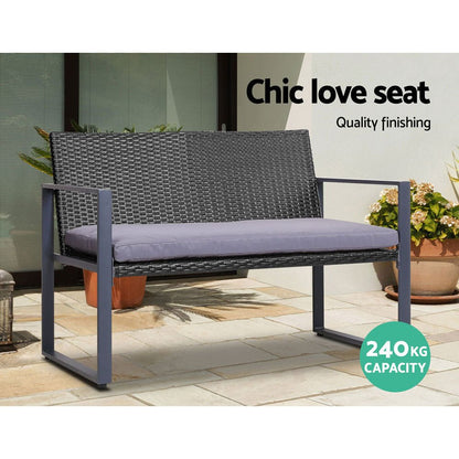 Gardeon 4 PCS Outdoor Sofa Set Rattan Furniture Glass Top Table Chairs Black - OZ Home Deals