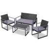 Gardeon 4 PCS Outdoor Sofa Set Rattan Furniture Glass Top Table Chairs Black - OZ Home Deals