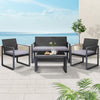 Gardeon 4 PCS Outdoor Sofa Set Rattan Furniture Glass Top Table Chairs Black - OZ Home Deals