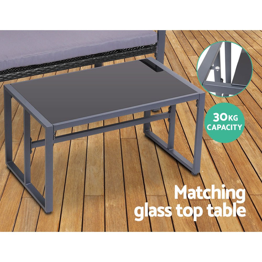 Gardeon 4 PCS Outdoor Sofa Set Rattan Furniture Glass Top Table Chairs Black - OZ Home Deals