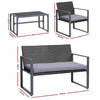Gardeon 4 PCS Outdoor Sofa Set Rattan Furniture Glass Top Table Chairs Black - OZ Home Deals