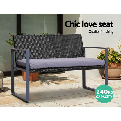 Gardeon 4 PCS Outdoor Sofa Set Rattan Furniture with Storage Cover Chairs Black - OZ Home Deals