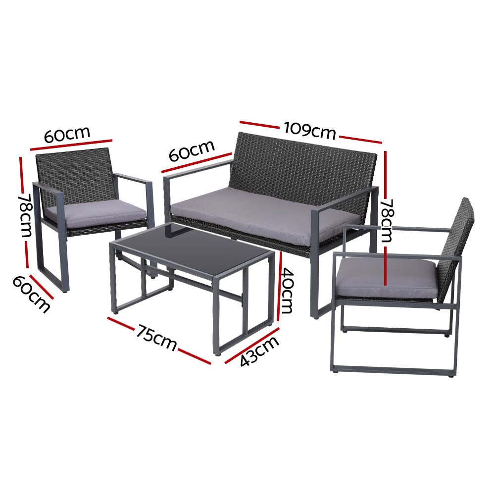 Gardeon 4 PCS Outdoor Sofa Set Rattan Furniture with Storage Cover Chairs Black - OZ Home Deals