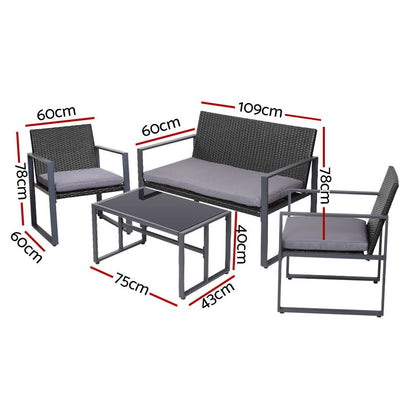 Gardeon 4 PCS Outdoor Sofa Set Rattan Furniture with Storage Cover Chairs Black - OZ Home Deals
