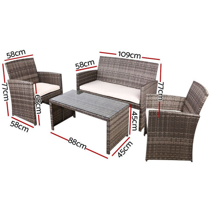 Gardeon 4 PCS Outdoor Sofa Set with Storage Cover Rattan Chair Furniture Grey - OZ Home Deals