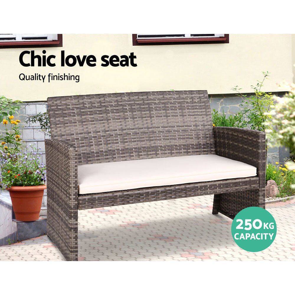 Gardeon 4 PCS Outdoor Sofa Set with Storage Cover Rattan Chair Furniture Grey - OZ Home Deals