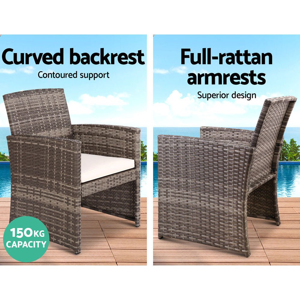 Gardeon 4 PCS Outdoor Sofa Set with Storage Cover Rattan Chair Furniture Grey - OZ Home Deals