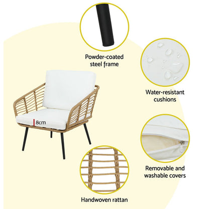 Gardeon 4-Piece Outdoor Sofa Set Rattan Lounge Setting Table Chairs - OZ Home Deals