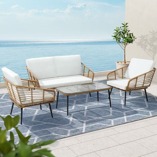 Gardeon 4-Piece Outdoor Sofa Set Rattan Lounge Setting Table Chairs - OZ Home Deals