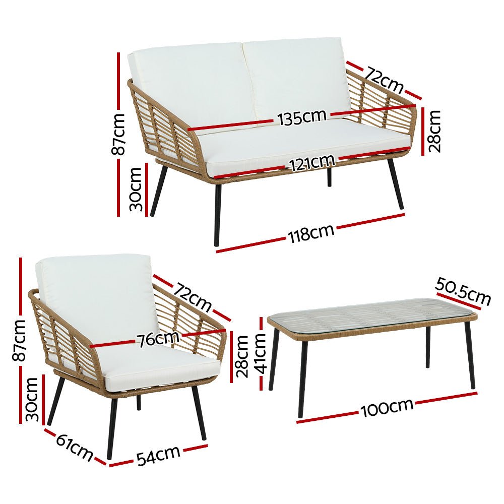 Gardeon 4-Piece Outdoor Sofa Set Rattan Lounge Setting Table Chairs - OZ Home Deals