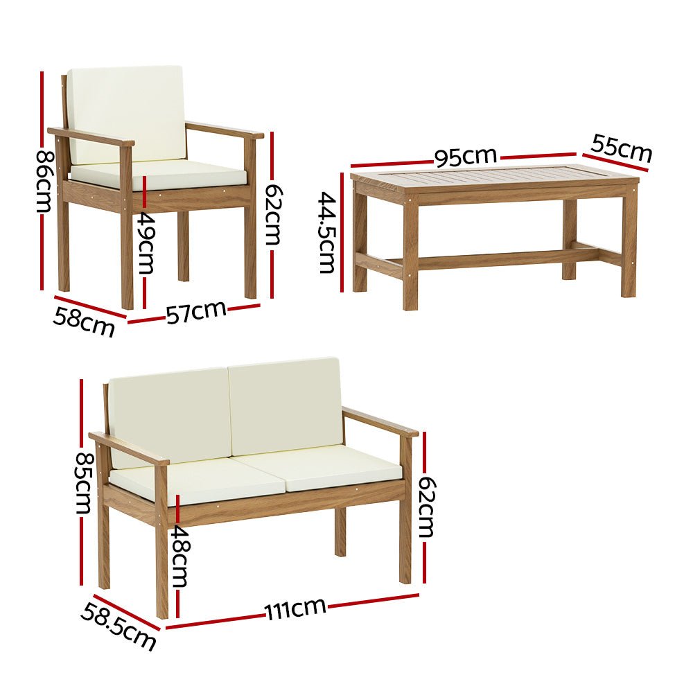 Gardeon 4-Piece Outdoor Sofa Set Wooden Couch Lounge Setting - OZ Home Deals