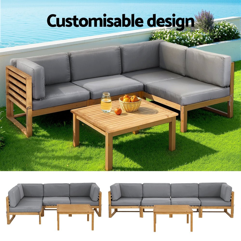 Gardeon 4-Piece Outdoor Sofa Set Wooden Couch Lounge Setting 5PCS - OZ Home Deals
