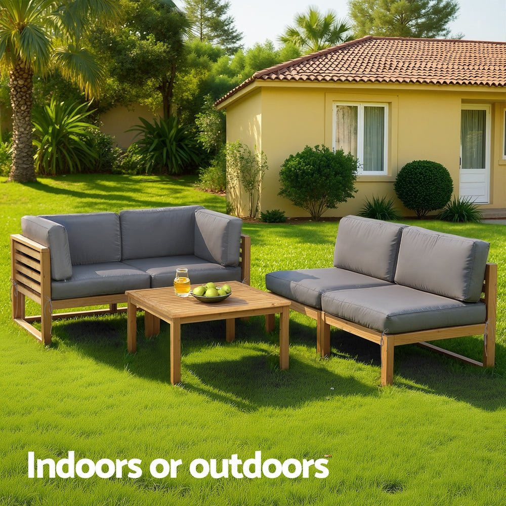 Gardeon 4-Piece Outdoor Sofa Set Wooden Couch Lounge Setting 5PCS - OZ Home Deals