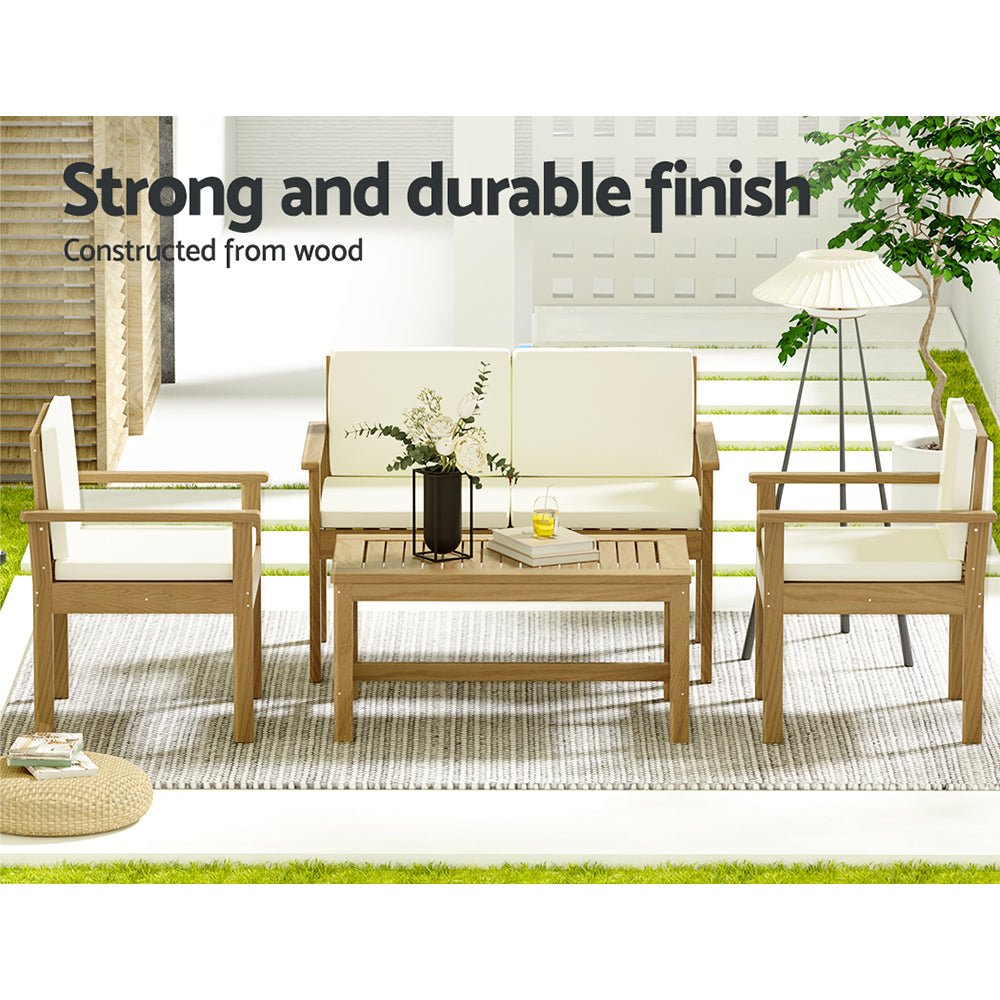Gardeon 4-Piece Outdoor Sofa Set Wooden Couch Lounge Setting - OZ Home Deals