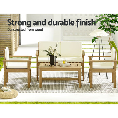 Gardeon 4-Piece Outdoor Sofa Set Wooden Couch Lounge Setting - OZ Home Deals